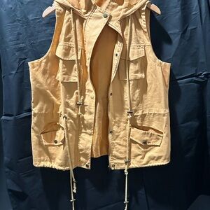 Tan Utility Jacket with Zipper Front and Adjustable Hem